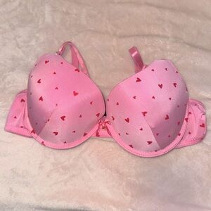 Pink Heart Patterned Bra